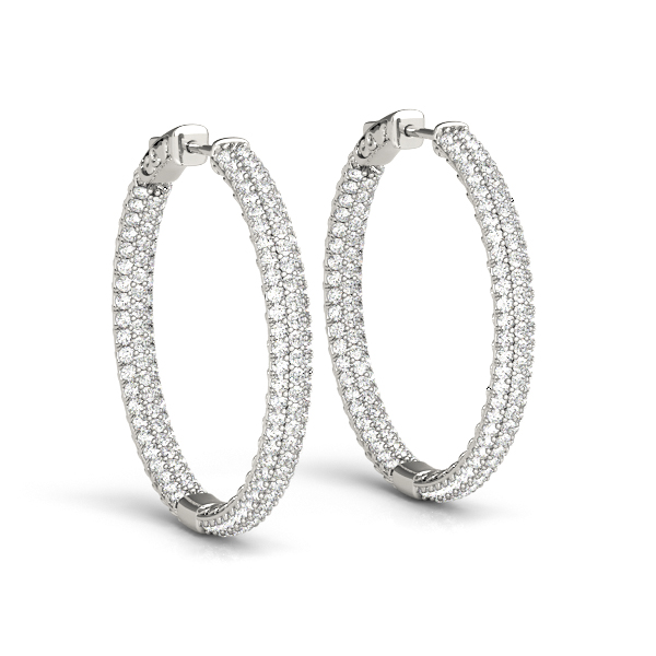 14Kw Diamond Round Hoop Earrings In & Out  3.75 CT TW