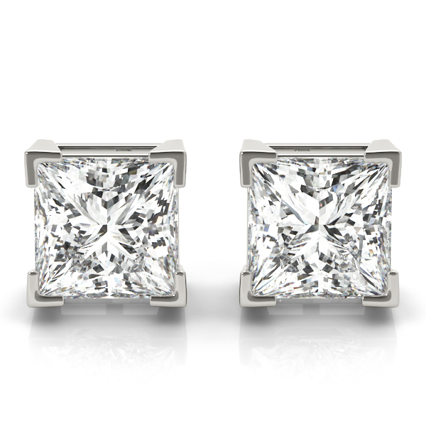 14Kw Princess Diamond Stud Earrings 2.00 CT TW
